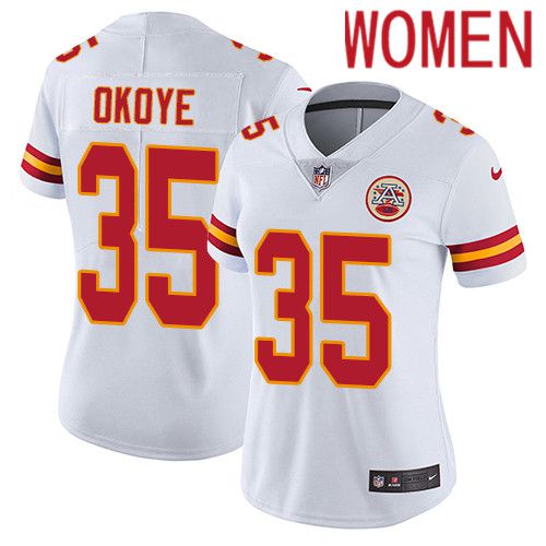 Women Kansas City Chiefs 35 Christian Okoye Nike White Vapor Limited NFL Jersey